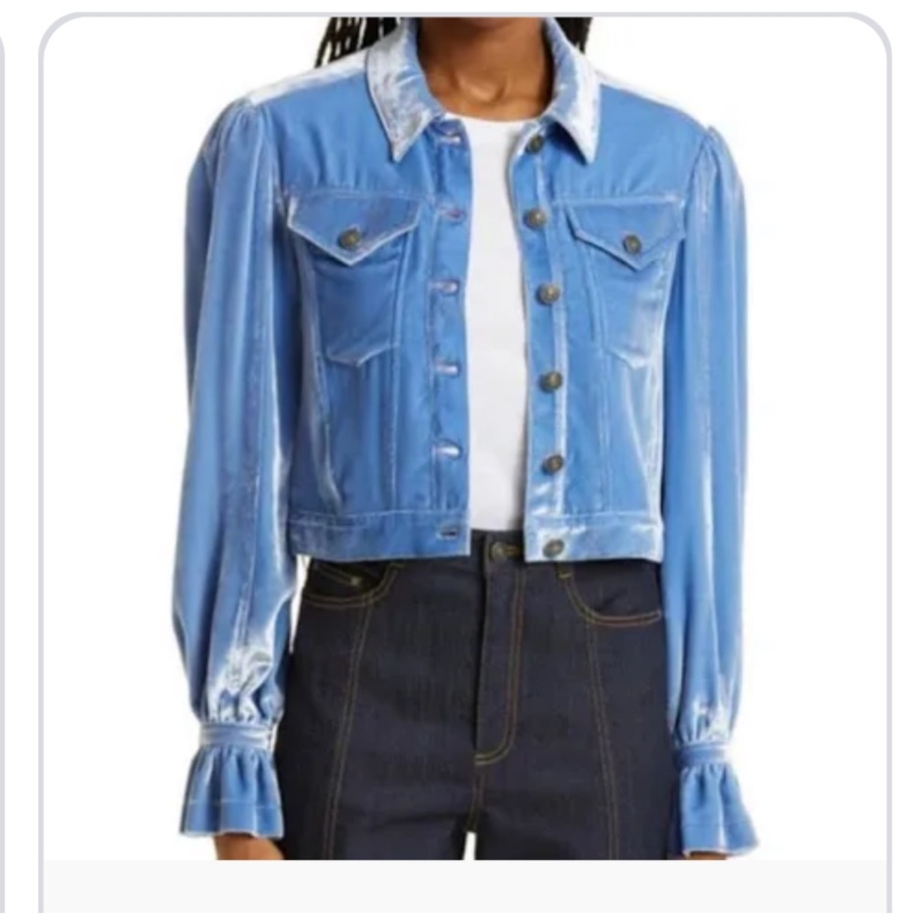 CINQ A SEPT Dillon Velvet Crop Jacket in Deja Blue XS